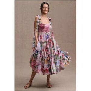 Bhldn Isabella Tiered Square-Neck A-Line MIDI Dress